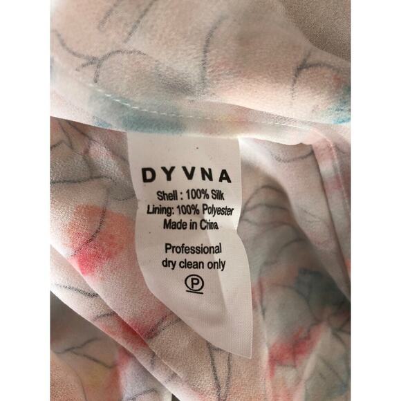 DYVNA Floral Silk Minidress In Peach Floral Overlay Braided Trim NWT 10 - Picture 7 of 8